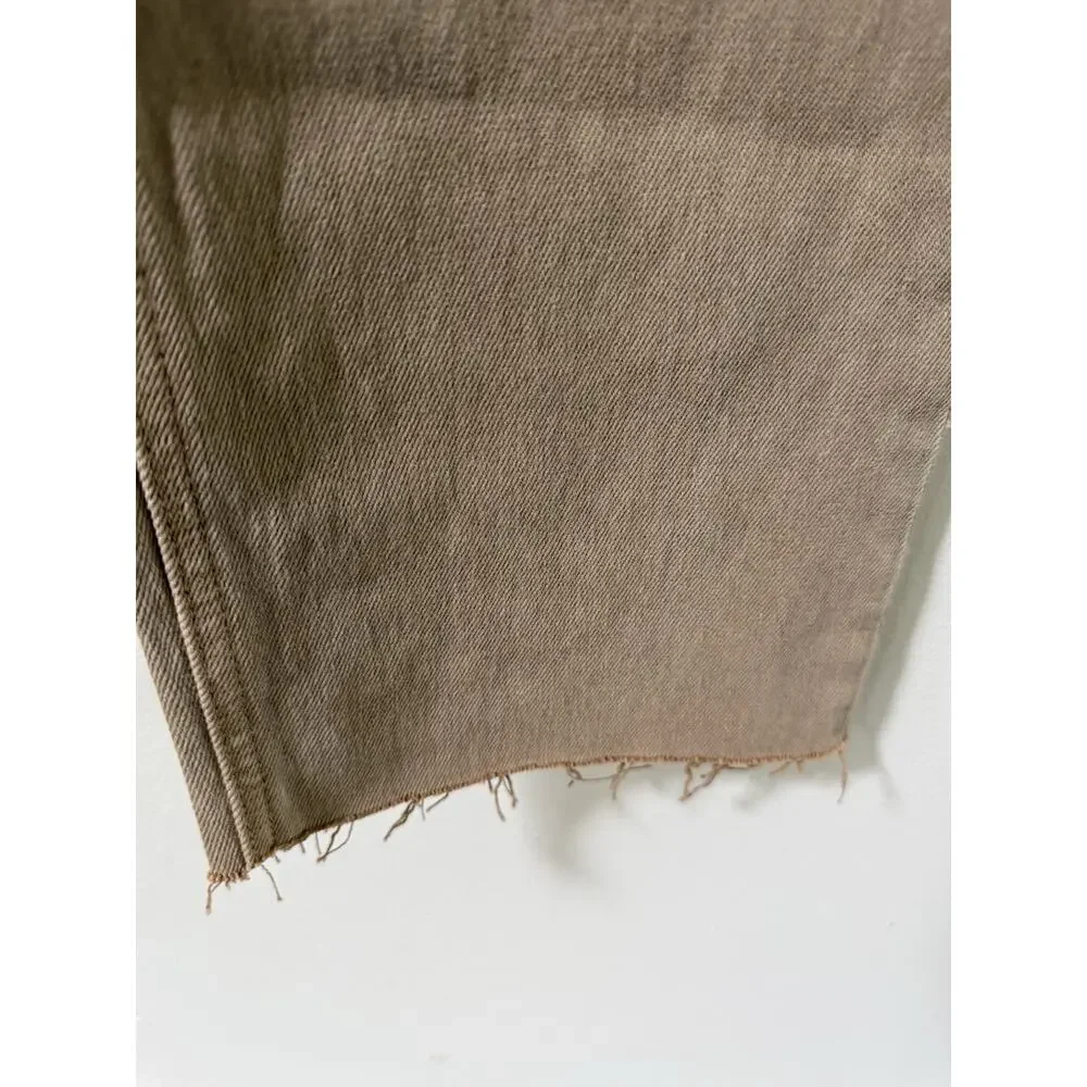 GAP Cheeky Straight High Rise 28 6P Pants Khaki Womans Denim Brown Raw Hem